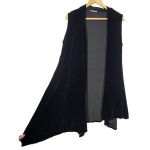 Bryn Walker Women's Silk Blend Black Velvet Sleeveless Long Cardigan Size S